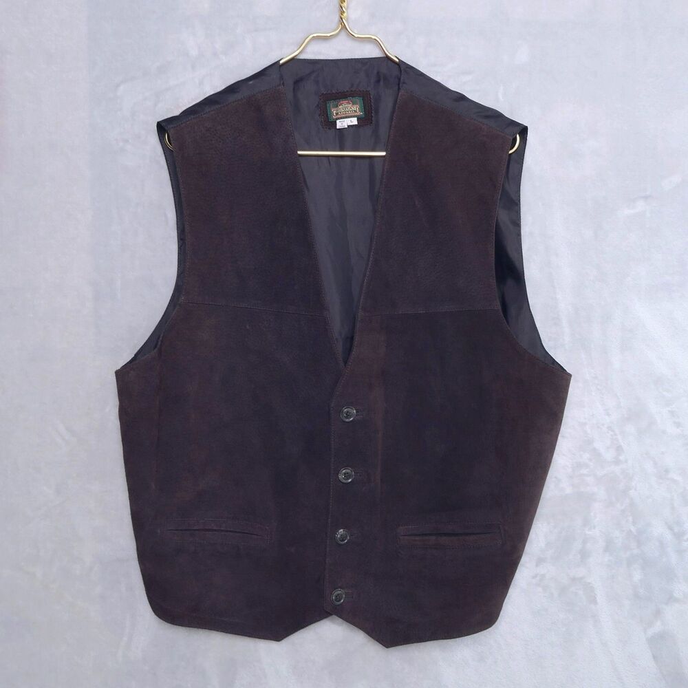 GREATLAND APPAREL Brown Suede Waistcoat Vest Size L Western Cowboy Vintage